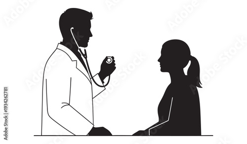 Doctor Consulting Patient Silhouette Vector Illustration