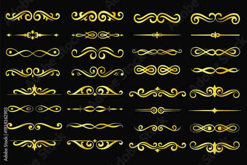 Set of golden and black decorative dividers and borders