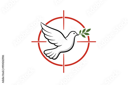 Dove of peace in sniper scope, peace threatened concept