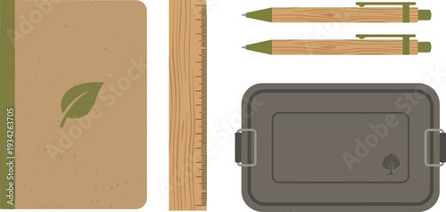 Notebook Journal with Pencil and Lunchbox