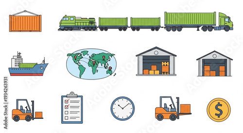 Logistics and Shipping Icons Set Transportation and Delivery Concept.