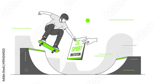 Skateboarder Grabs Sport Invitation Mid-Air During Ramp Trick