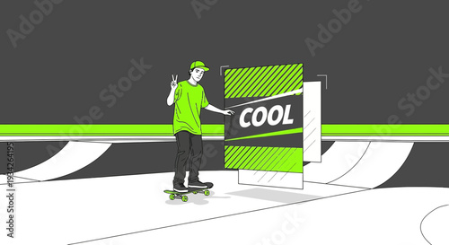 Skater Boy Vibe, Cool Message, Urban Skatepark, Youth Culture, Graphic Illustration