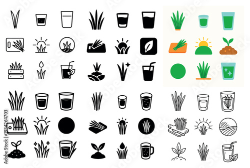 Green icons with grass and glass flat