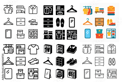 Closet icons with hanger shoe mirror minimal