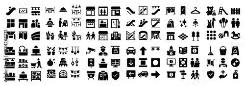 Shopping icons with escalator and car filled