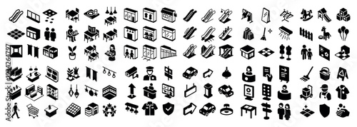 Urban icons with storefront window bold