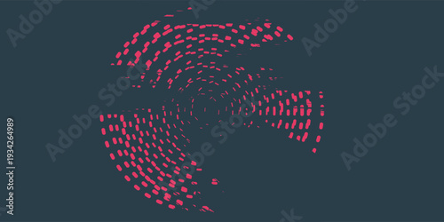 Circular Halftone Pattern Concentric Circles Frame Vector Red Black Colour Abstract Background. Mod Minimalist Art Half Tone Graphics Rippled Structure. Retro Futurism Technology Art Illustration