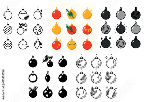 Holiday icons with bauble branch sparkle colorful