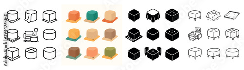 Living icons with sofa cushion lamp outline