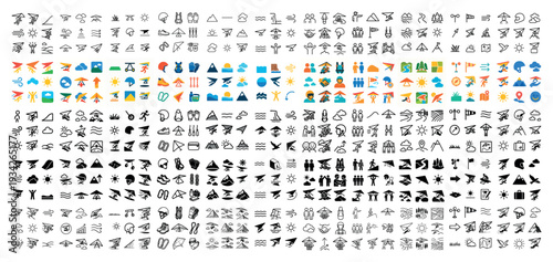 Multiple icons with hang glider people cloud varied