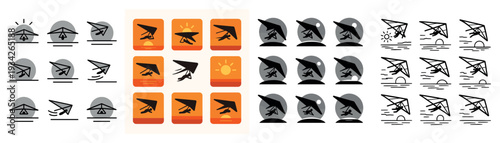 Travel icons with paper plane sun flat