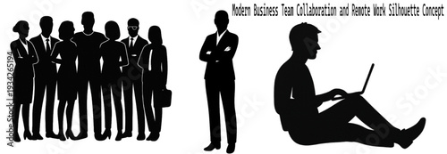 Modern Business Team Collaboration and Remote Work Silhouette Concept