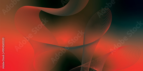 Vibrant red and green grainy backdrop featuring flowing mesh curves and luminous blurred gradient light on black, ideal for modern poster and banner design