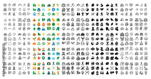 Outdoor icons with tent backpack colorful flat