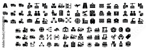 Logistics icons with truck ship box glyph