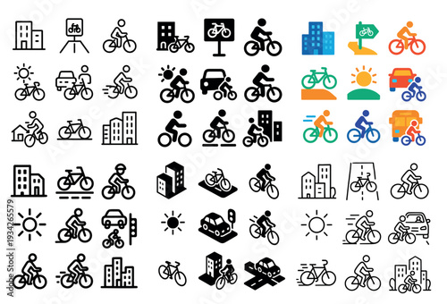 City commute icons with bicycle car minimal
