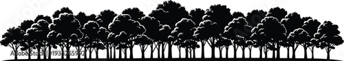 Forest tree line silhouette panorama black woodland landscape border isolated vector illustration on white background nature design