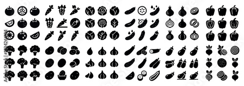 Vegetable icons with broccoli garlic onion glyph