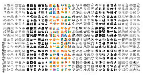 Assorted icons with people heart and activity colorful flat