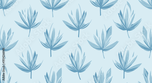 Seamless Blue Floral Pattern with Abstract Palm Leaves