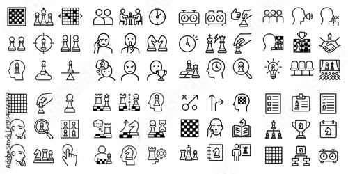 Business strategy icons with chess pieces and heads minimal