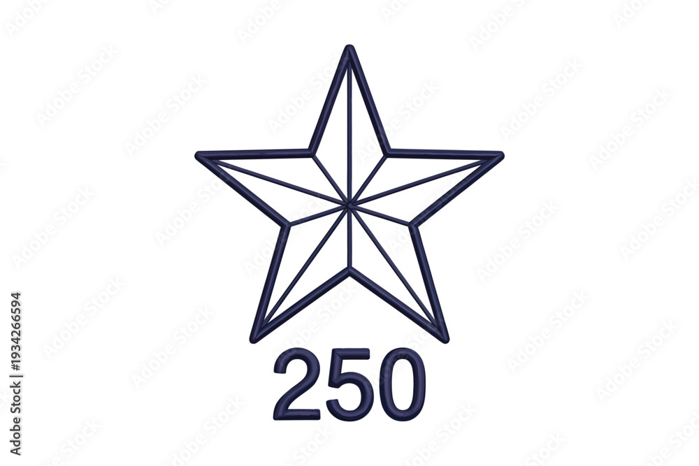 Obraz premium A simple graphic depicts a dark blue five pointed star outlined in white positioned above the number 250 in bold typeface high-quality.