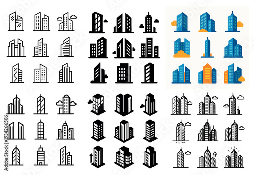 Urban icons with building skyscraper cloud outline