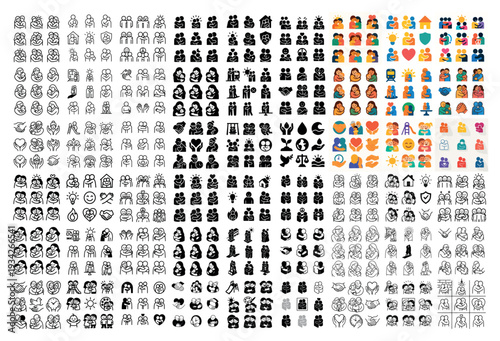 Family icons with parent child heart outline