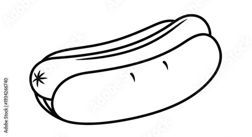Simple line drawing of a hot dog with a mustard squiggle and bun details