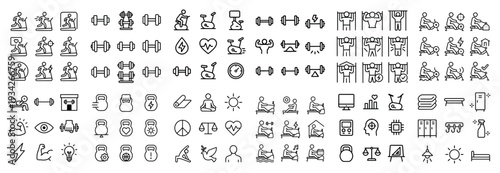 Fitness icons with treadmill dumbbell kettlebell outline
