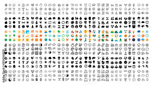 Eco icons with tree leaf sun colorful