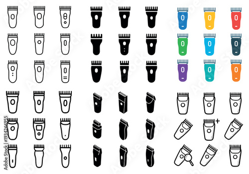 Grooming icons with trimmer clipper outline