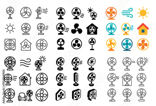 Air comfort icons with fan thermostat house colorful