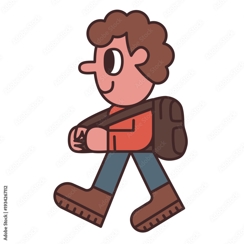 Fototapeta premium A boy with curly hair carrying a backpack