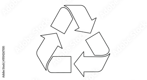 Black and white outline of the universal recycling symbol with three chasing arrows