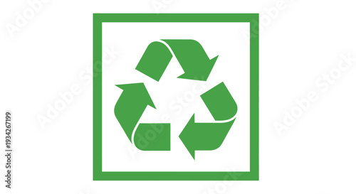 Green recycling symbol within a rectangular green frame representing environmental awareness