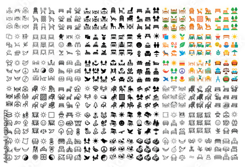 Furniture icons with table chair sofa colorful