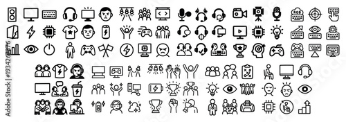 Office icons with laptop headset and calendar minimal