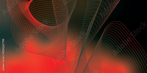 Vibrant red and green grainy backdrop featuring flowing mesh curves and luminous blurred gradient light on black, ideal for modern poster and banner design