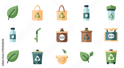 Eco-Friendly and Zero Waste Life Icon Set for Sustainable Lifestyle