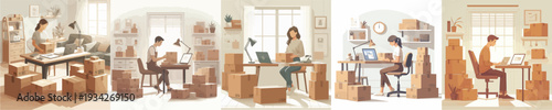 Vector of Small Business Owner Packing Orders