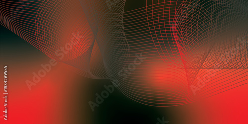 Vibrant red and green grainy backdrop featuring flowing mesh curves and luminous blurred gradient light on black, ideal for modern poster and banner design