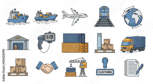 Logistics and Shipping Icons Set Transportation and Delivery Symbols.