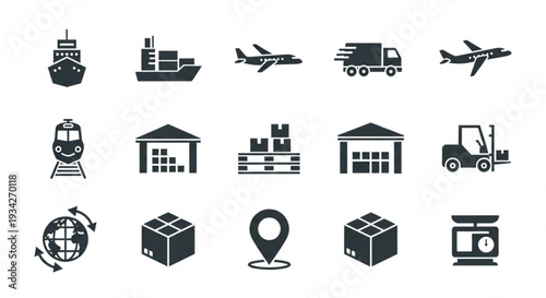 Logistics and Shipping Icons Set Transportation Delivery Services.