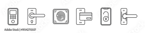 Smart security access control system technology icons representing modern digital authentication methods and secure entry.