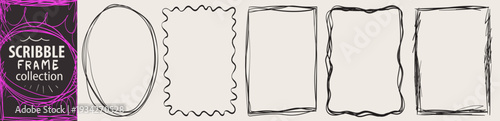 Black pen scratch doodle frame collection for hand drawn notes, journaling and graphic design. Grunge chalk or marker border scribbles, hand drawn messy frames, emphasis vector scrapbook elements.