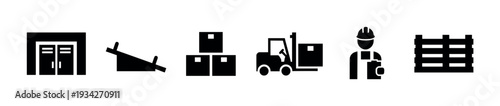 Logistics and warehouse icons representing various supply chain elements, including storage, transport, and inventory management processes.