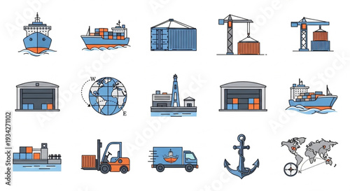 Logistics and Shipping Industry Icons Set.