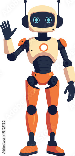 robot umanoide uomo donna che saluta stop alt vettoriale